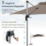 Costway Ombrellone da giardino 339cm con rotazione a 360° inclinazione regolabile, Ombrellone a sbalzo rotondo Marrone - immagine 7