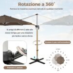 Costway Ombrellone da giardino 339cm con rotazione a 360° inclinazione regolabile, Ombrellone a sbalzo rotondo Marrone - immagine 8