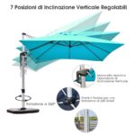 Costway Ombrellone quadrato con base incrociata con palo in alluminio, Ombrellone con inclinazione regolabile Blu - immagine 11