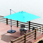Costway Ombrellone quadrato con base incrociata con palo in alluminio, Ombrellone con inclinazione regolabile Blu - immagine 2