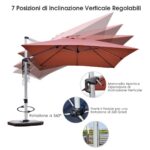 Costway Ombrellone quadrato con base incrociata con palo in alluminio, Ombrellone con inclinazione regolabile Arancione - immagine 11
