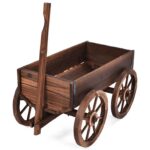Costway Vaso da fiori in legno con 4 ruote, Fioriera a forma di carro con maniglia e foro di drenaggio