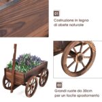 Costway Vaso da fiori in legno con 4 ruote, Fioriera a forma di carro con maniglia e foro di drenaggio - immagine 8