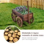 Costway Vaso da fiori in legno con 4 ruote, Fioriera a forma di carro con maniglia e foro di drenaggio - immagine 5