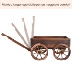 Costway Vaso da fiori in legno con 4 ruote, Fioriera a forma di carro con maniglia e foro di drenaggio - immagine 7