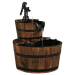Costway Fontana in legno di abete con 2 livelli e pompa, Flusso dell'acqua regolabile per decorazione - immagine 6