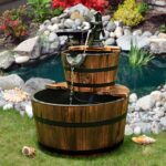Costway Fontana in legno di abete con 2 livelli e pompa, Flusso dell'acqua regolabile per decorazione - immagine 5