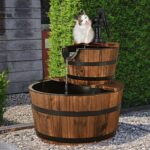 Costway Fontana in legno di abete con 2 livelli e pompa, Flusso dell'acqua regolabile per decorazione - immagine 4