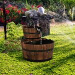 Costway Fontana in legno di abete con 2 livelli e pompa, Flusso dell'acqua regolabile per decorazione - immagine 3