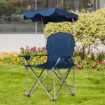 Costway Sedia da campeggio pieghevole con parasole, supporto reclinabile 120kg, Sedia da spiaggia portatile con portabicchieri, blu - immagine 2