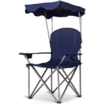 Costway Sedia da campeggio pieghevole con parasole, supporto reclinabile 120kg, Sedia da spiaggia portatile con portabicchieri, blu - immagine 8