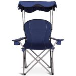 Costway Sedia da campeggio pieghevole con parasole, supporto reclinabile 120kg, Sedia da spiaggia portatile con portabicchieri, blu - immagine 9