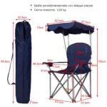 Costway Sedia da campeggio pieghevole con parasole, supporto reclinabile 120kg, Sedia da spiaggia portatile con portabicchieri, blu - immagine 6
