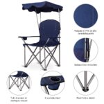 Costway Sedia da campeggio pieghevole con parasole, supporto reclinabile 120kg, Sedia da spiaggia portatile con portabicchieri, blu - immagine 7