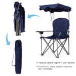 Costway Sedia da campeggio pieghevole con parasole, supporto reclinabile 120kg, Sedia da spiaggia portatile con portabicchieri, blu - immagine 5