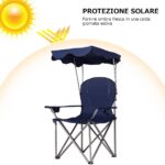 Costway Sedia da campeggio pieghevole con parasole, supporto reclinabile 120kg, Sedia da spiaggia portatile con portabicchieri, blu - immagine 4