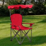 Costway Sedia da campeggio pieghevole con parasole, supporto reclinabile 120kg, Sedia da spiaggia portatile con portabicchieri, rosso - immagine 3