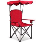Costway Sedia da campeggio pieghevole con parasole, supporto reclinabile 120kg, Sedia da spiaggia portatile con portabicchieri, rosso