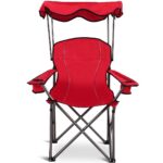 Costway Sedia da campeggio pieghevole con parasole, supporto reclinabile 120kg, Sedia da spiaggia portatile con portabicchieri, rosso - immagine 8
