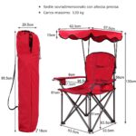 Costway Sedia da campeggio pieghevole con parasole, supporto reclinabile 120kg, Sedia da spiaggia portatile con portabicchieri, rosso - immagine 6