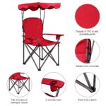 Costway Sedia da campeggio pieghevole con parasole, supporto reclinabile 120kg, Sedia da spiaggia portatile con portabicchieri, rosso - immagine 9