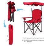 Costway Sedia da campeggio pieghevole con parasole, supporto reclinabile 120kg, Sedia da spiaggia portatile con portabicchieri, rosso - immagine 5