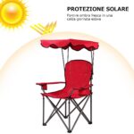 Costway Sedia da campeggio pieghevole con parasole, supporto reclinabile 120kg, Sedia da spiaggia portatile con portabicchieri, rosso - immagine 4