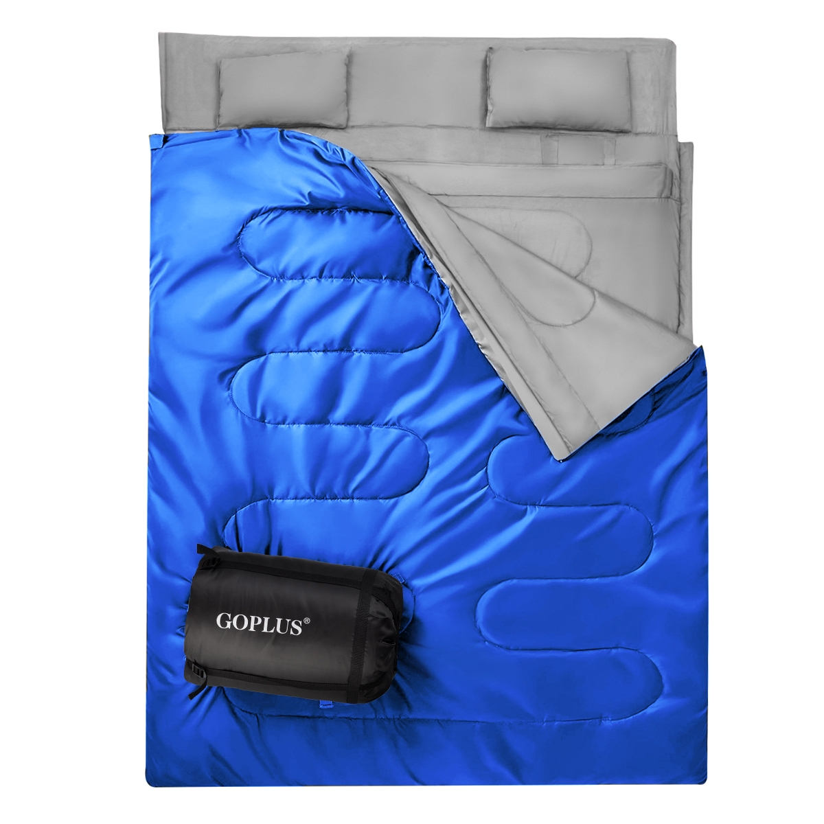 op3650ls_2_.jpg Costway Sacco a pelo in Poliestere XL Matrimoniale con 2 cuscini e borsa per 2 persone Blu - immagine 1