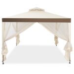 Costway Gazebo a doppio tetto con zanzariera 3x3M da esterno e campeggio Beige