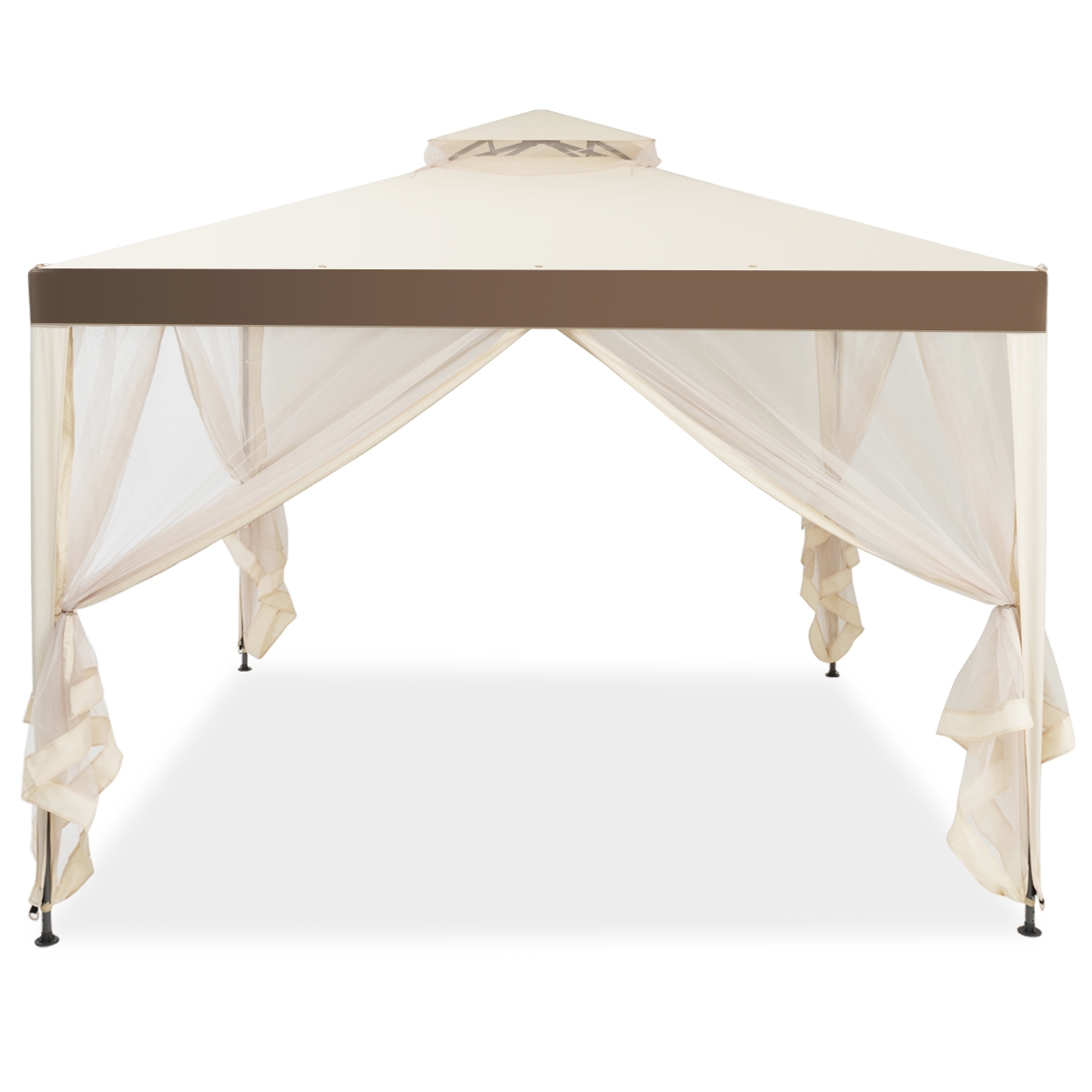 op3867be-2.jpg Costway Gazebo a doppio tetto con zanzariera 3x3M da esterno e campeggio Beige - immagine 1