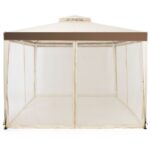 Costway Gazebo a doppio tetto con zanzariera 3x3M da esterno e campeggio Beige - immagine 8