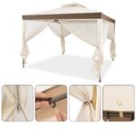 Costway Gazebo a doppio tetto con zanzariera 3x3M da esterno e campeggio Beige - immagine 7