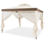 Costway Gazebo a doppio tetto con zanzariera 3x3M da esterno e campeggio Beige - immagine 6