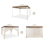Costway Gazebo a doppio tetto con zanzariera 3x3M da esterno e campeggio Beige - immagine 5