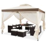 Costway Gazebo a doppio tetto con zanzariera 3x3M da esterno e campeggio Beige - immagine 4