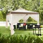 Costway Gazebo a doppio tetto con zanzariera 3x3M da esterno e campeggio Beige - immagine 2
