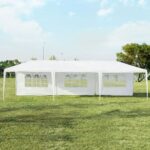 Costway Gazebo impermeabile 3x9m con 5 pannelli laterali rimovibili, Tenda per matrimonio eventi in spiaggia barbecue Bianco - immagine 3