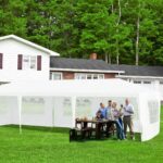 Costway Gazebo impermeabile 3x9m con 5 pannelli laterali rimovibili, Tenda per matrimonio eventi in spiaggia barbecue Bianco - immagine 2