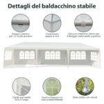 Costway Gazebo impermeabile 3x9m con 5 pannelli laterali rimovibili, Tenda per matrimonio eventi in spiaggia barbecue Bianco - immagine 5