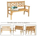 Costway Panchina pieghevole in legno di acacia con schienale curvo e braccioli, Panchina per 2 persone da esterno - immagine 6