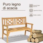 Costway Panchina pieghevole in legno di acacia con schienale curvo e braccioli, Panchina per 2 persone da esterno - immagine 8