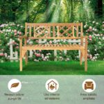 Costway Panchina pieghevole in legno di acacia con schienale curvo e braccioli, Panchina per 2 persone da esterno - immagine 9