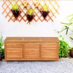 Costway Scatola in legno di acacia per cortile e giardino, Contenitore da esterno per attrezzi da giardinaggio Naturale - immagine 3
