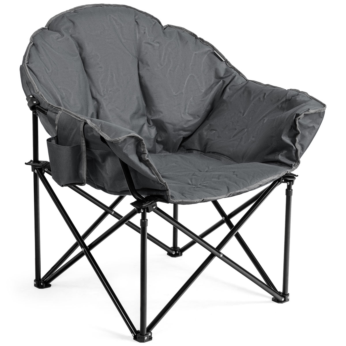 op70502grop70502ny-_-_2_-2.jpg Costway Sedia pieghevole da campeggio, Sedia rotonda con cuscino porta bicchiere e borsa di trasporto, Grigio - immagine 1
