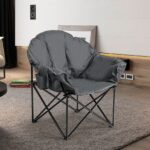 Costway Sedia pieghevole da campeggio, Sedia rotonda con cuscino porta bicchiere e borsa di trasporto, Grigio - immagine 3