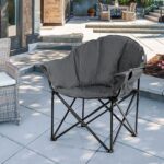 Costway Sedia pieghevole da campeggio, Sedia rotonda con cuscino porta bicchiere e borsa di trasporto, Grigio - immagine 2