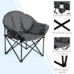 Costway Sedia pieghevole da campeggio, Sedia rotonda con cuscino porta bicchiere e borsa di trasporto, Grigio - immagine 8
