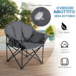 Costway Sedia pieghevole da campeggio, Sedia rotonda con cuscino porta bicchiere e borsa di trasporto, Grigio - immagine 5