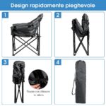Costway Sedia pieghevole da campeggio, Sedia rotonda con cuscino porta bicchiere e borsa di trasporto, Grigio - immagine 7