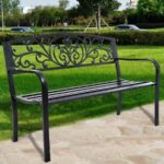 Costway Panca elegante da giardino con schienale per esterno, Panchina in ghisa con braccioli 126x60x85cm Nero - immagine 2